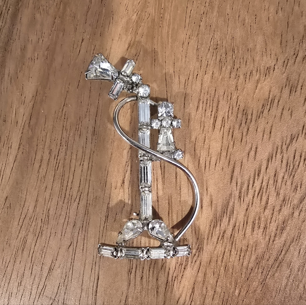 Vintage Candlestick Phone Elegant Silver Rhinestone Brooch